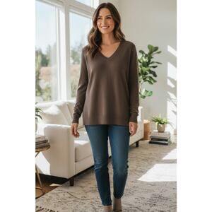 Charter Club Cashmere Sweater Women’s M Brown V-Neck 100% Cashmere Pullover